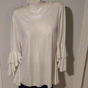 Juliette White V-Neck Ruffle Sleeve Top
